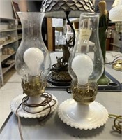 Pair of Milk Glass Oil Style Lamps