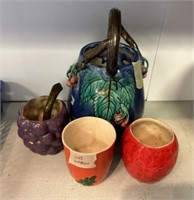 Ceramic Grape Vase and Cups