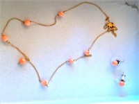 14K GOLD CHAIN WITH CORAL ACCENTS & EARRINGS