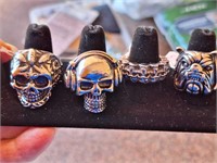 4 SKULL & SCARY STAINLESS RINGS