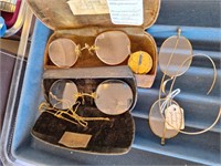 3 PAIRS ANTIQUE HORN RIMMED GLASSES & CASES