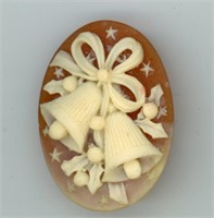 Cameo Oval Brooch With Bells 1.5”
