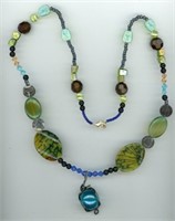 Multi Color Polished Stone & Bead Necklace 28”