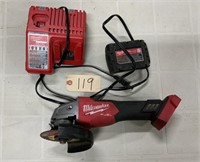 Milwaukee grinder, charger & battery