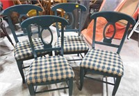 4 Matching Green Wood Chairs (Padded Seats)