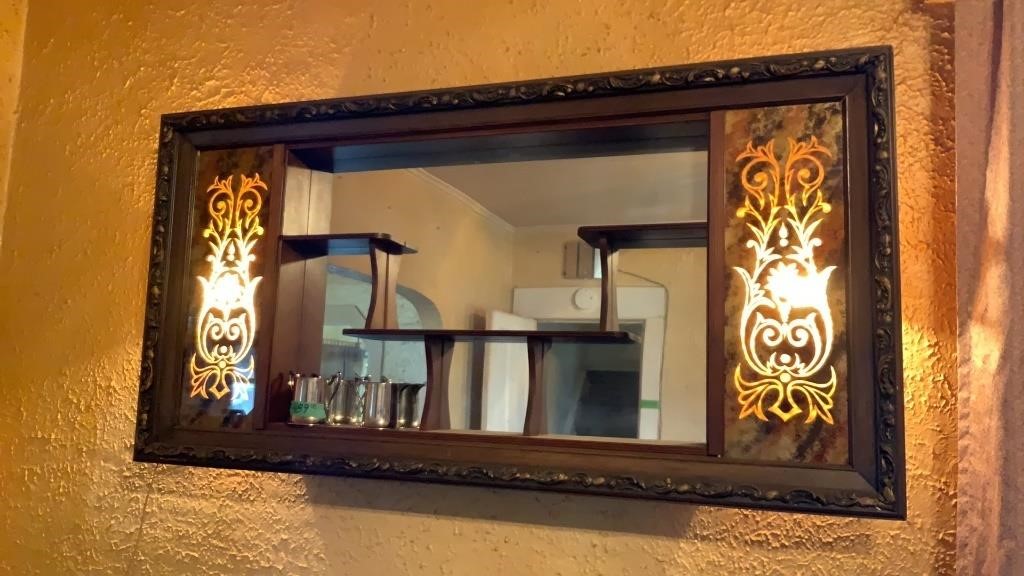 Lighted Mirror with Shelves Hanging Display,