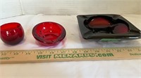 Vintage Ruby Red Ashtrays, Votive Holder