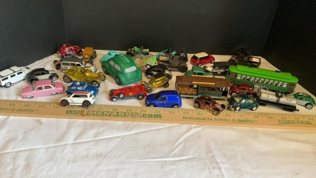 Assortment of Cars, Trains, some Hot Wheels