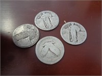 4 - STANDING LIBERTY (CULL) QUARTERS 90% SILVER