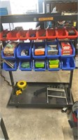 Swivel Storage Rack with Bins and Contents