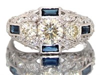 18kt Gold 2.11 ct Diamond & Sapphire Deco Ring