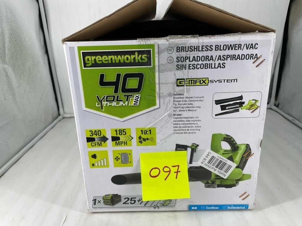 Greenworks cordless blower w/o battery charger