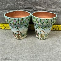 2 Small Painted Terra Cotta Planter Pots