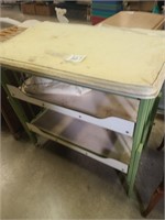 Vintage changing table missing wheel dirty.