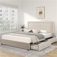 (read) VECELO Upholstered Platform Bed Frame, Q