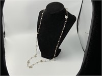 Long sterling silver beaded station necklace