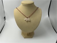 Quartz bear stone necklace of red and pink beads