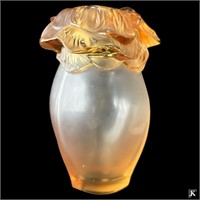 Lalique French Saint Barth amber glass floral vase