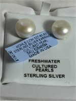 STERLING LARGE FRESHWATER CULTURED PEARL EARRINGS