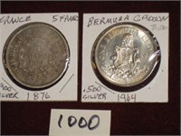 (2) Crown-sized Foreign Silver Coins… 1876 .