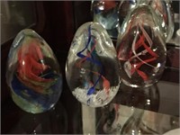 3 SIMPLE ART GLASS PAPERWEIGHTS EGG SHAPED