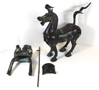 ANTIQUE Chinese Bronze Horse & Rider Statue 24"