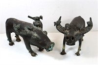 ANTIQUE Chinese Bronze Bull/Ox Statues 8" x 12" x2