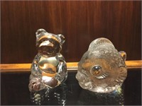BEAR & FISH CLEAR GLASS PAPER WEIGHTS
