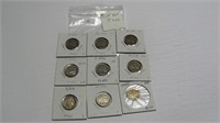 9 Assorted Buffalo Nickels worth $3.00 each