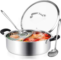 Hot Pot with Divider  Stainless Steel  12.6 Inch