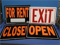 Signs-Metal-1 Exit, 2 Open/Closed, 2 for Rent