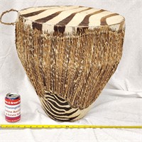 Vintage Ethiopian Zebra Skin Leather Drum