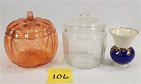 Glass Pumpkin Cookie Jar, Biscuit Jar & China Vase
