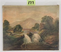 Early Oil on Canvas Mill Stream Scene