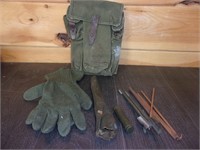 military gun cleaning kit and face camo etc