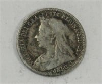 1899 UK VICTORIA 3 PENCE SILVER 925