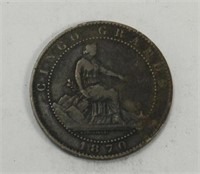 1870 SPANISH PROVISIONAL 5 PENNY