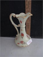 11 1/4 Hand Painted ream Floral Pitcher