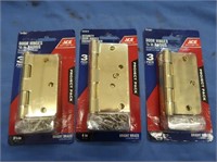 3 Door Hinges 3.5", 1/4" in Radius, Bright Brass