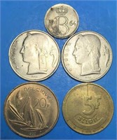 (5) 1964-1980 Belgium Coins