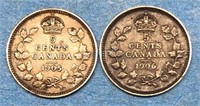 1905  & 1906 Silver 5 Cents Canada