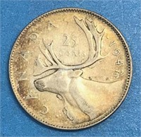 1947 25 Cents Maple Leaf Variety