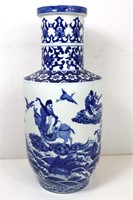 ANTIQUE Chinese Blue & White Porcelain Vase 15"