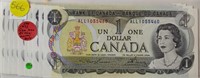 1973 10 Consecutive Gem Unc $1 Bills - Canada