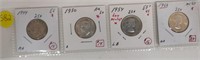 4 25 Cent Silver Coins 1944-1962 Collector Grades