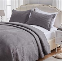SunStyle Home Queen Size Quilt Grey Bedspread -