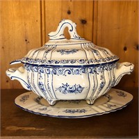 Handpainted Portugal Blue & White Soup Tureen