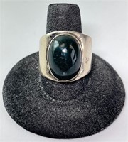Very Large Sterling Obsidian Ring 13 Gr Size 9.25