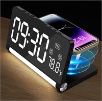 Digital Alarm Clock with Wireless Charging and