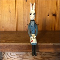 Folk Art Painted Wood Rabbit Shelf Sitter